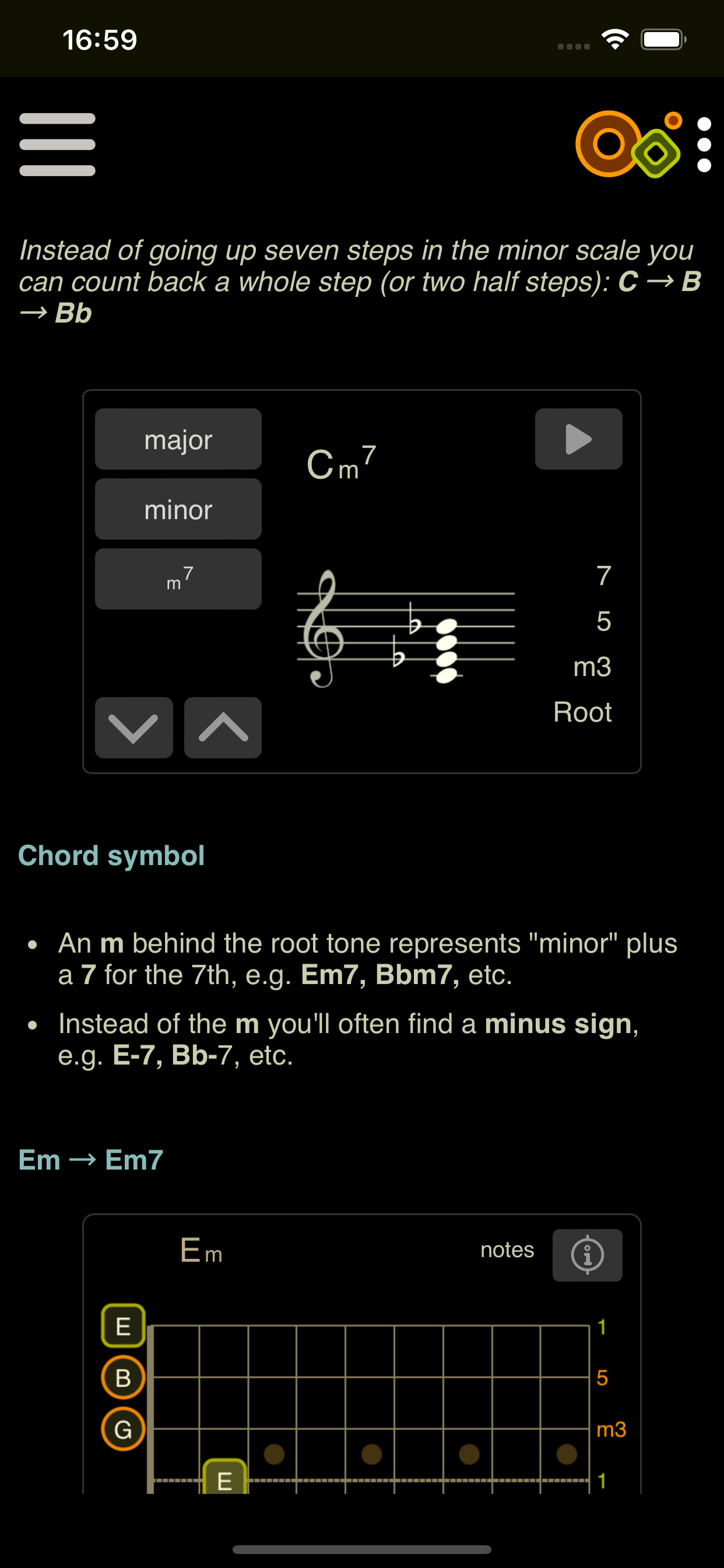 Oolimo app chord types